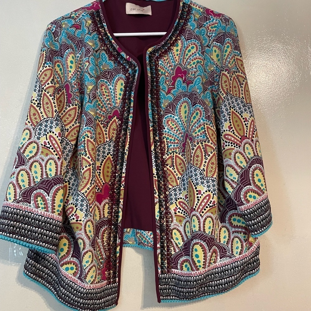NWOT Per Una Open blazer size 12 artsy abstract art to wear boho hippie